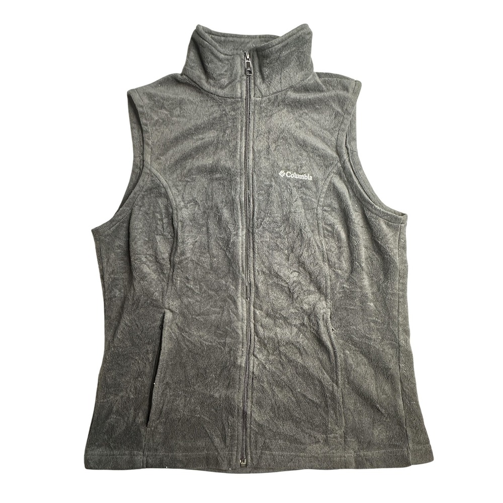 Columbia Fleece Vest Mens Large Gray Lightweight Full Zip Pockets Hiking Outdoor